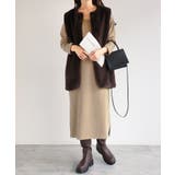 ベージュ | Vネック 長袖 ワンピース | andme