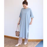 ブルー | ピグメント加工 半袖 Tシャツワンピース | andme