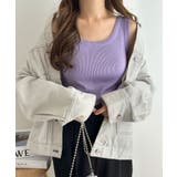 パープル | リブニット タンクトップ レディース カジュアル インナー 伸縮性 春 夏 秋 | andme