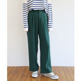 ダークグリーン | とろみ素材 センタープレス ワイドパンツ | and Me