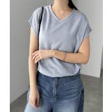 グレーブルー | ニットソー フレンチスリーブ Vネック | andme
