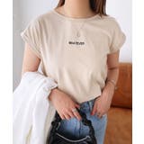 ベージュ | ロゴ フレンチスリーブ Tシャツ | andme