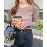 グレージュ | ゴールドボタン付き リブニット トップス | andme