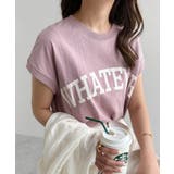 ピンク | ロゴプリント フレンチスリーブ Tシャツ | andme