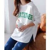 オフホワイト×グリーン | コットン天竺 カレッジロゴプリント 長袖Tシャツ | andme