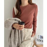 ピンクブラウン | コットン ワイドリブ 長袖Tシャツ | andme