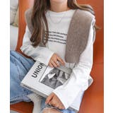 オフ×チャコールグレー | ロゴ刺繍 コットン 長袖 | andme