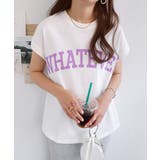 オフホワイト×パープル | ロゴプリント フレンチスリーブ Tシャツ | andme