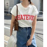 オフホワイト×レッド | ロゴプリント フレンチスリーブ Tシャツ | andme