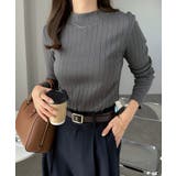 チャコールグレー | ワイドリブ モックネック 長袖Tシャツ | andme