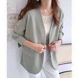 グリーン | ポンチ ノーカラー ジャケット | andme