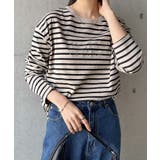 グレージュ×ブラック | ロゴ刺繍 コットン 長袖 | andme