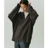 チャコールグレー | Vネック 長袖 ニット | andme