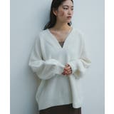 オフホワイト | Vネック 長袖 ニット | andme