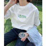 オフホワイト×グリーン | コットン天竺 ロゴ刺繍 Tシャツ | andme