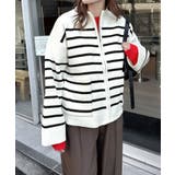 オフホワイト×ブラック | 無地 ボーダー ジップ | andme