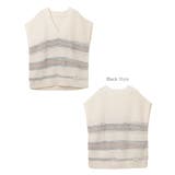 クラッシュ編み ボーダー ニット ベスト レディース Vネック 抜け感 春 秋 | andme | 詳細画像15 