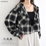 ショート丈 フーディ チェック | andme | 詳細画像1 