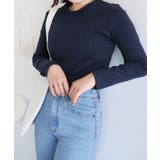 ネイビー | コットン ワイドリブ 長袖Tシャツ | andme