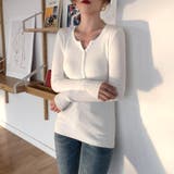 ホワイト | リブニット ヘンリーネック トップス | SUNSHINE CLOSET