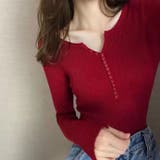 ワインレッド | リブニット ヘンリーネック トップス | SUNSHINE CLOSET