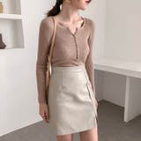 キャメル | リブニット ヘンリーネック トップス | SUNSHINE CLOSET