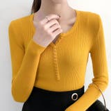 イエロー | リブニット ヘンリーネック トップス | SUNSHINE CLOSET