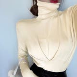 ライトベージュ | タートルネックトップスカットソー風 春 春服 | ANGELCLOSET