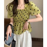 きれいめブラウス半袖 パフスリーブ ペプラムトップススクエアネック着やせ大人可愛… | SUNSHINE CLOSET | 詳細画像12 