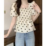 きれいめブラウス半袖 パフスリーブ ペプラムトップススクエアネック着やせ大人可愛… | SUNSHINE CLOSET | 詳細画像4 