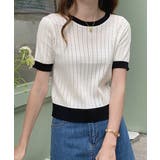 レトロ可愛い配色 パイピングリブニットプルオーバー クルーネックコンパクトニット… | SUNSHINE CLOSET | 詳細画像1 