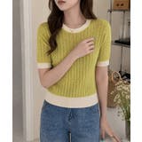 レトロ可愛い配色 パイピングリブニットプルオーバー クルーネックコンパクトニット… | SUNSHINE CLOSET | 詳細画像19 