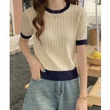 レトロ可愛い配色 パイピングリブニットプルオーバー クルーネックコンパクトニット… | SUNSHINE CLOSET | 詳細画像26 