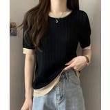 レトロ可愛い配色 パイピングリブニットプルオーバー クルーネックコンパクトニット… | SUNSHINE CLOSET | 詳細画像6 