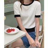 レトロ可愛い配色 パイピングリブニットプルオーバー クルーネックコンパクトニット… | SUNSHINE CLOSET | 詳細画像8 