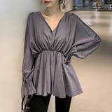 ダークグレー | ボリューム袖 シャツブラウス Vネック | SUNSHINE CLOSET