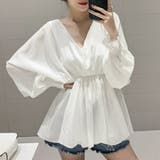 ホワイト | ボリューム袖 シャツブラウス Vネック | SUNSHINE CLOSET