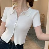 ホワイト | ニットトップス 半袖 リブ編み | ANGELCLOSET