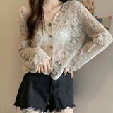 ベージュ | レースブラウス カーディガン Vネック 春 春服 韓国ファッション 韓国 | SUNSHINE CLOSET