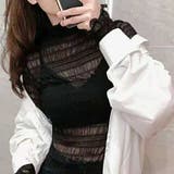 ブラック | シースルー チュールレーストップス 肌透け | ANGELCLOSET