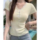 リボンレース付きリブニット Vネック夏服 | ANGELCLOSET | 詳細画像1