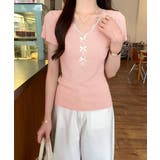 リボンレース付きリブニット Vネック夏服 | ANGELCLOSET | 詳細画像12