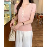 リボンレース付きリブニット Vネック夏服 | ANGELCLOSET | 詳細画像13