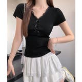 リボンレース付きリブニット Vネック夏服 | ANGELCLOSET | 詳細画像5