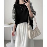 レディース大人カジュアル 韓国風チェック柄袖ドッキングブラウス ボリュームスリー… | SUNSHINE CLOSET | 詳細画像13 
