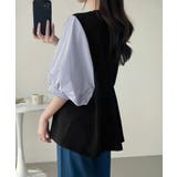 レディース大人カジュアル 韓国風チェック柄袖ドッキングブラウス ボリュームスリー… | SUNSHINE CLOSET | 詳細画像3 