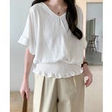 韓国風綺麗め裾フリルブラウス フレンチスリーブトップスレディース ウエストマーク… | SUNSHINE CLOSET | 詳細画像11 