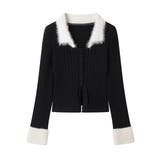 ファー襟 レースアップニットトップス配色 | SUNSHINE CLOSET | 詳細画像13