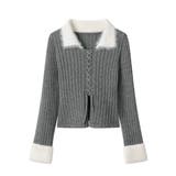 ファー襟 レースアップニットトップス配色 | SUNSHINE CLOSET | 詳細画像14