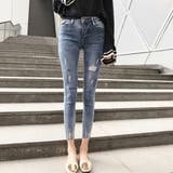 サックス | ダメージジーンズデニムスキニーパンツ 春 春服 | ANGELCLOSET